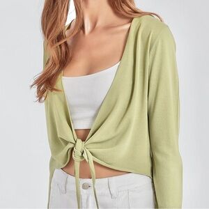 J. Jill Pima Cotton Featherweight Front Tie Wrap Crop Top in Light Green size XS